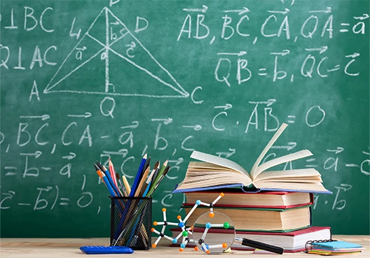 A mathematics board with algebra problems for solving 